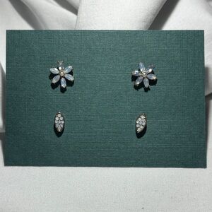 Delicate Milky White Quartz Flower & Diamond Shape Earring Set
